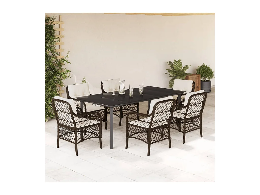 7-delige Tuinset met kussens poly rattan bruin