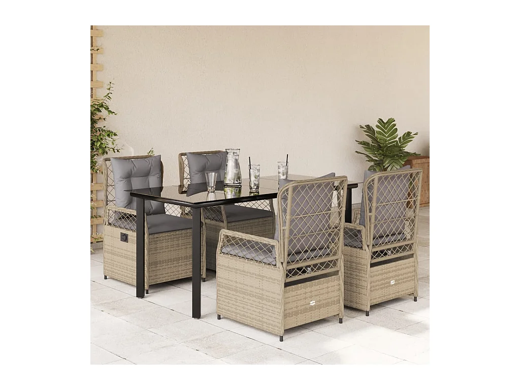 Set comedor de jardín 5 piezas con cojines ratán sintético beige