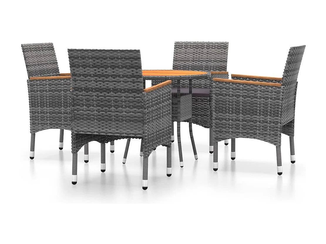 Juego de comedor de jardín 5 piezas ratán sintético gris