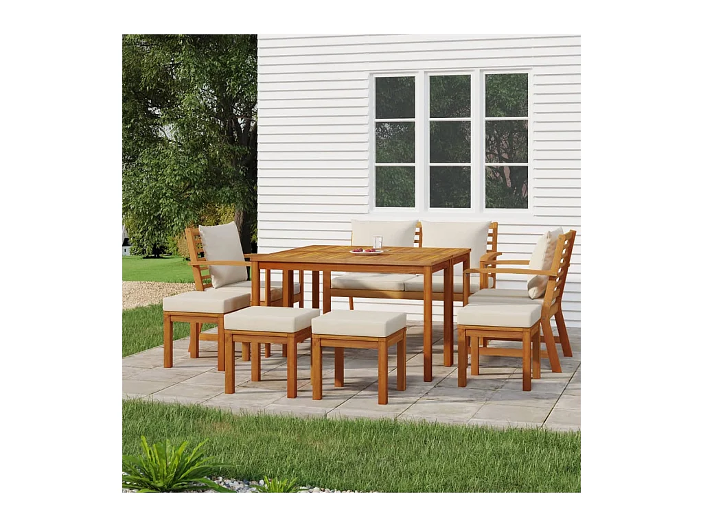 Ensemble de salle à manger de jardin coussins 9 pièces Bois acacia