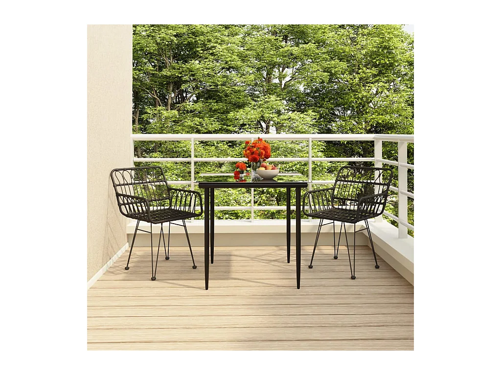 3 peças conjunto de jantar para jardim vime PE preto