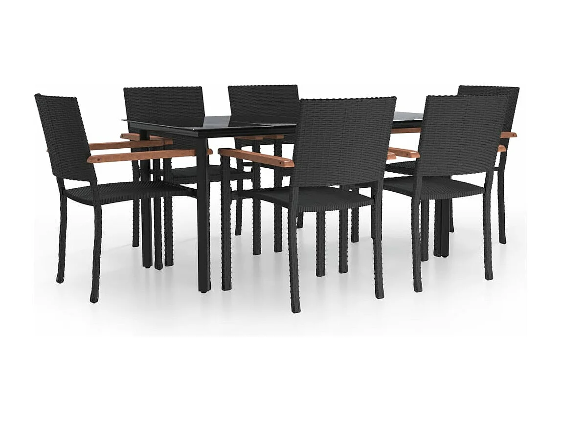 Ensemble à dîner de jardin 7 pièces Noir Résine tressée