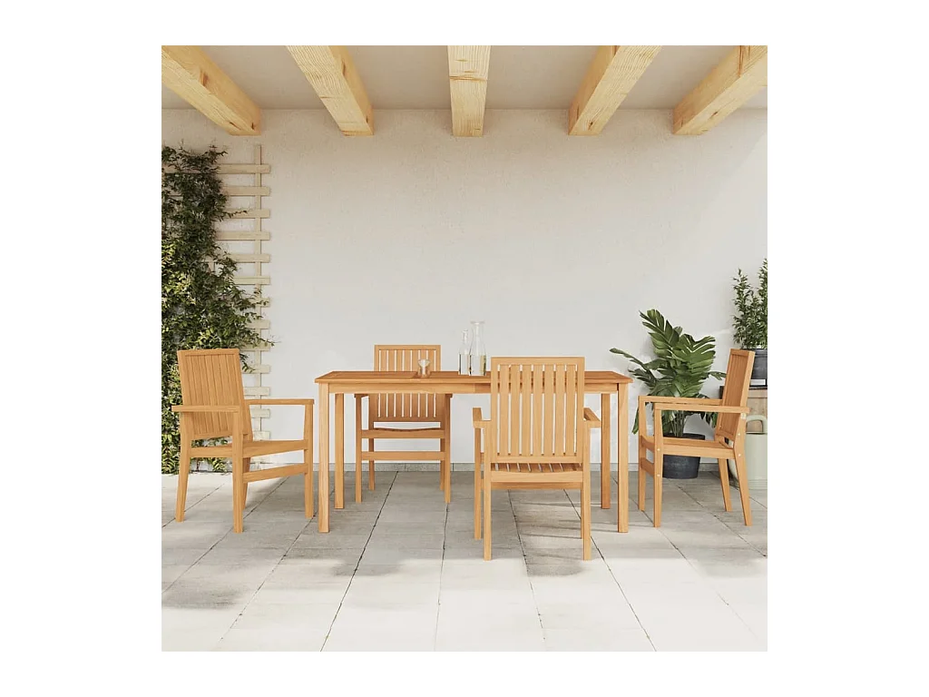 5 peças conjunto de jantar p/ jardim madeira de teca maciça