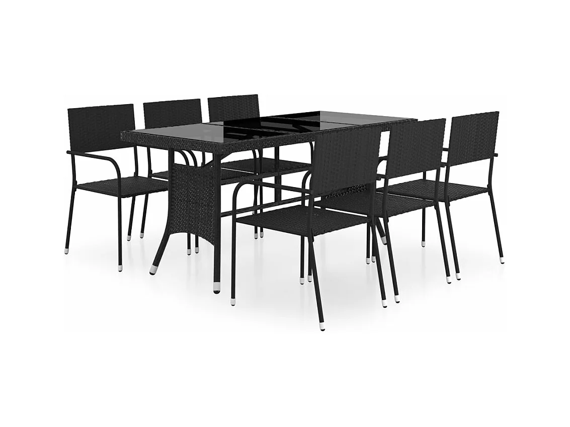 Ensemble à dîner de jardin 7 pièces Résine tressée Noir