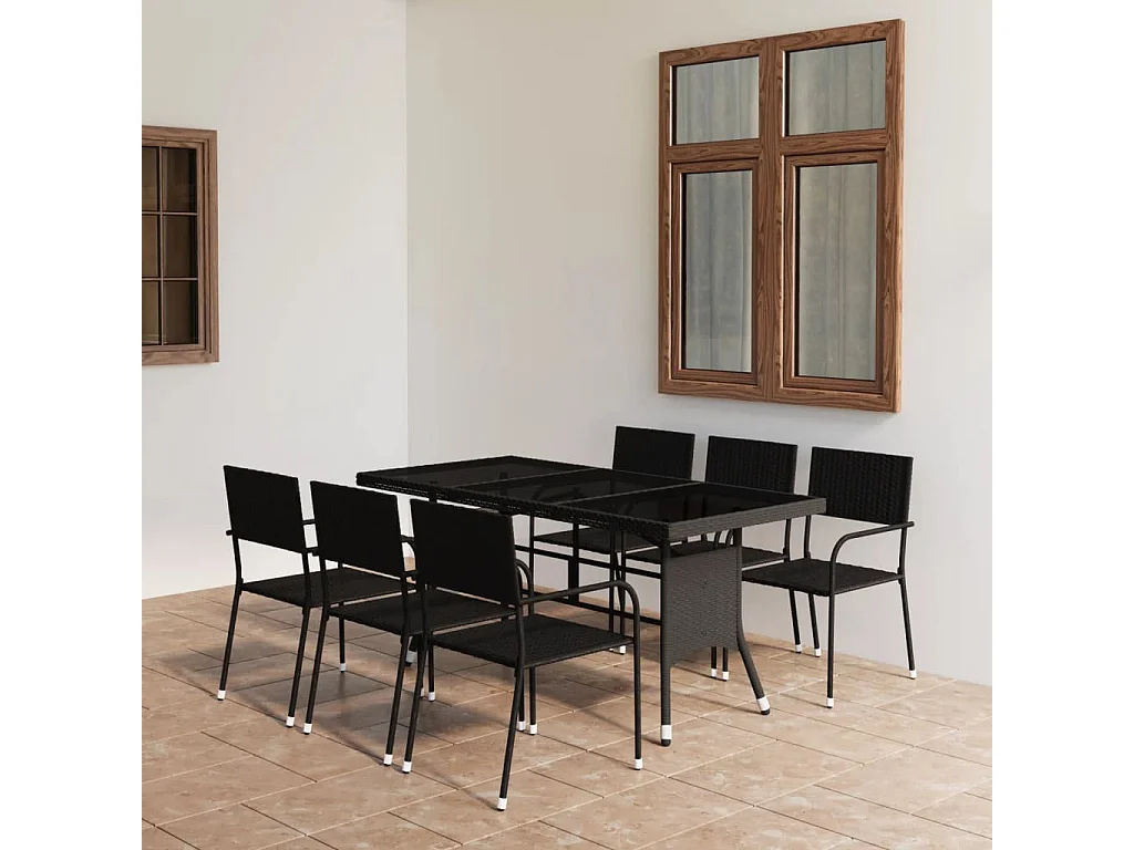 Juego de comedor para jardín 7 piezas ratán sintético negro