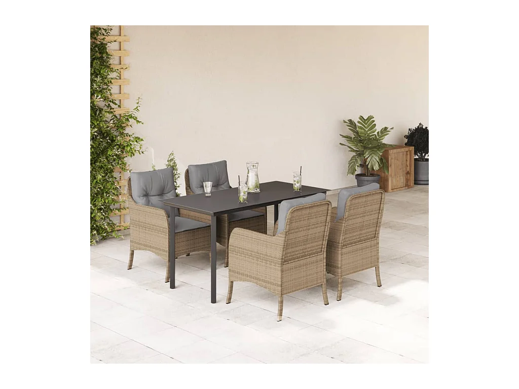 5-delige Tuinset met kussens poly rattan beige