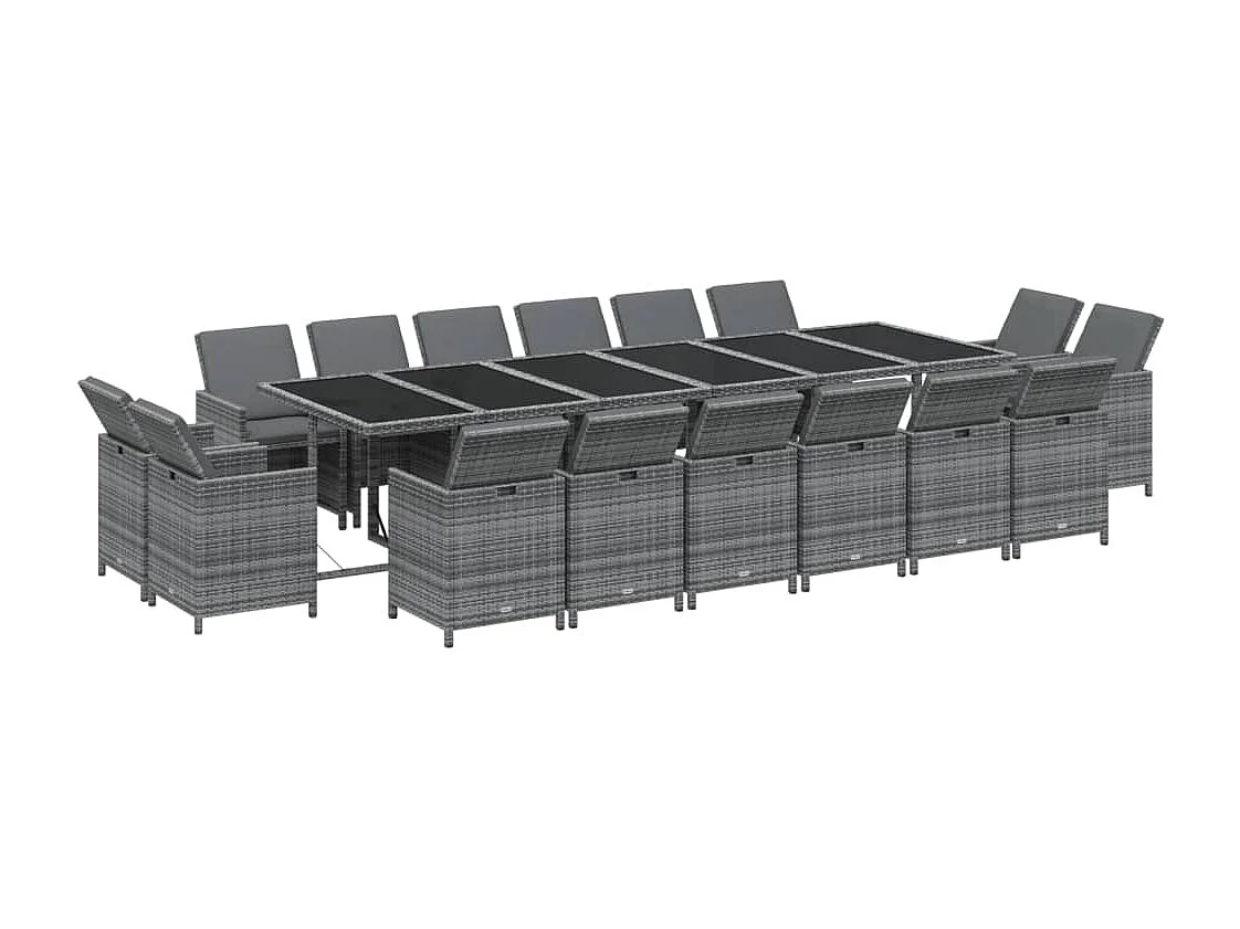 17-delige Tuinset met kussens poly rattan grijs