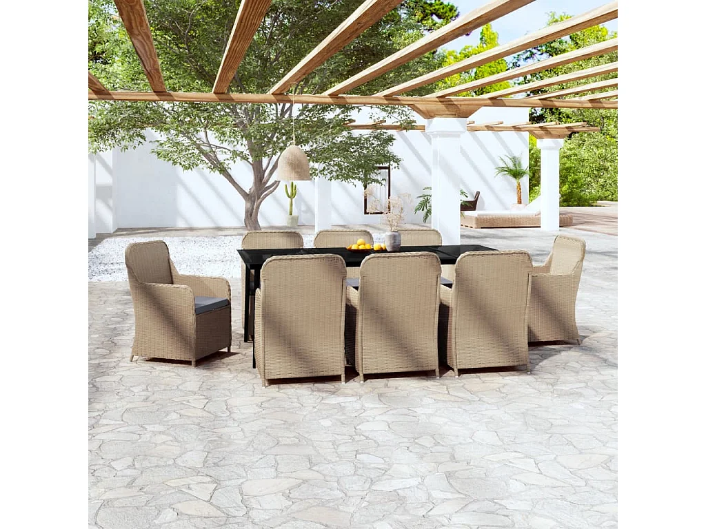 9 peças conjunto de jantar para jardim c/ almofadões castanho