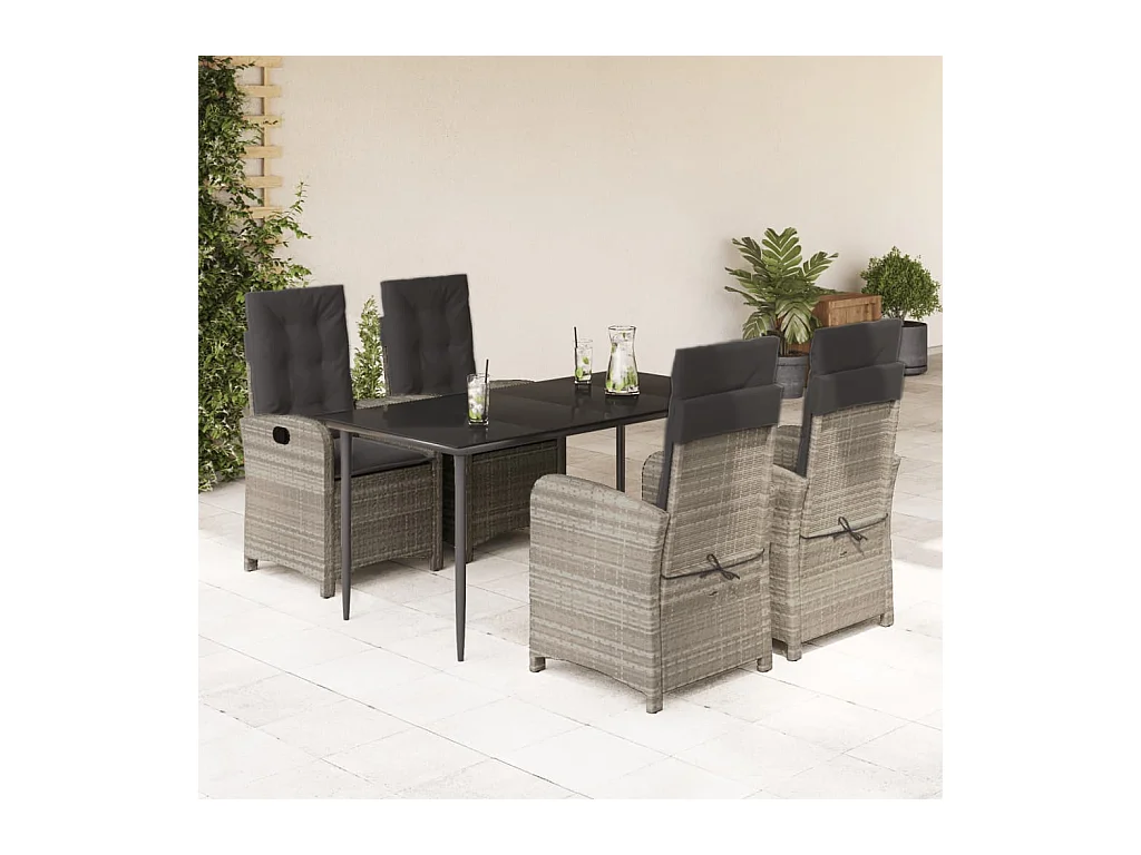 Ensemble à manger de jardin et coussins 5 pièces gris clair rotin