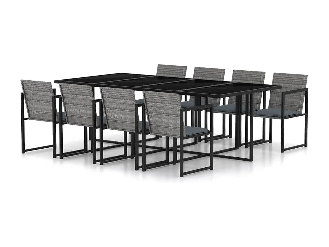 Mobilier à dîner de jardin 9 pièces et coussins Résine tressée Gris