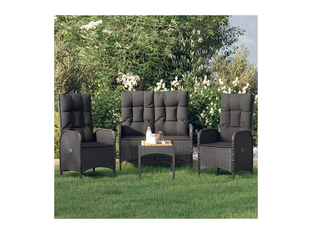 Ensemble de salle à manger de jardin 4 pièces avec coussins noir