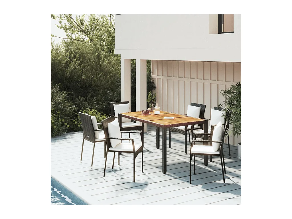 Mobilier à dîner de jardin et coussins 5 pièces Noir Résine tressée