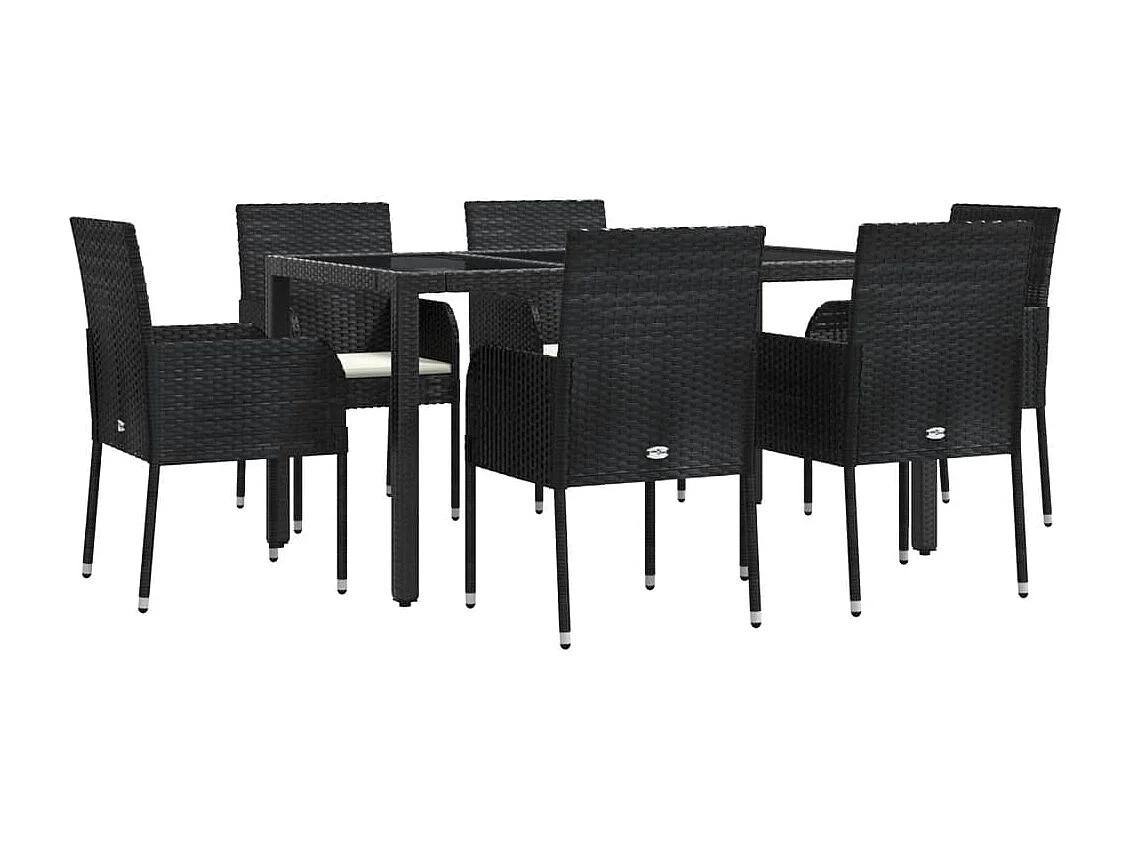 Ensemble à dîner de jardin et coussins 7 pièces Noir Résine tressée