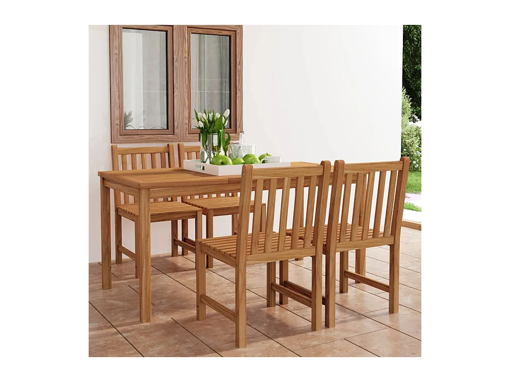 Ensemble de salle à manger de jardin 5 pièces Bois de teck massif