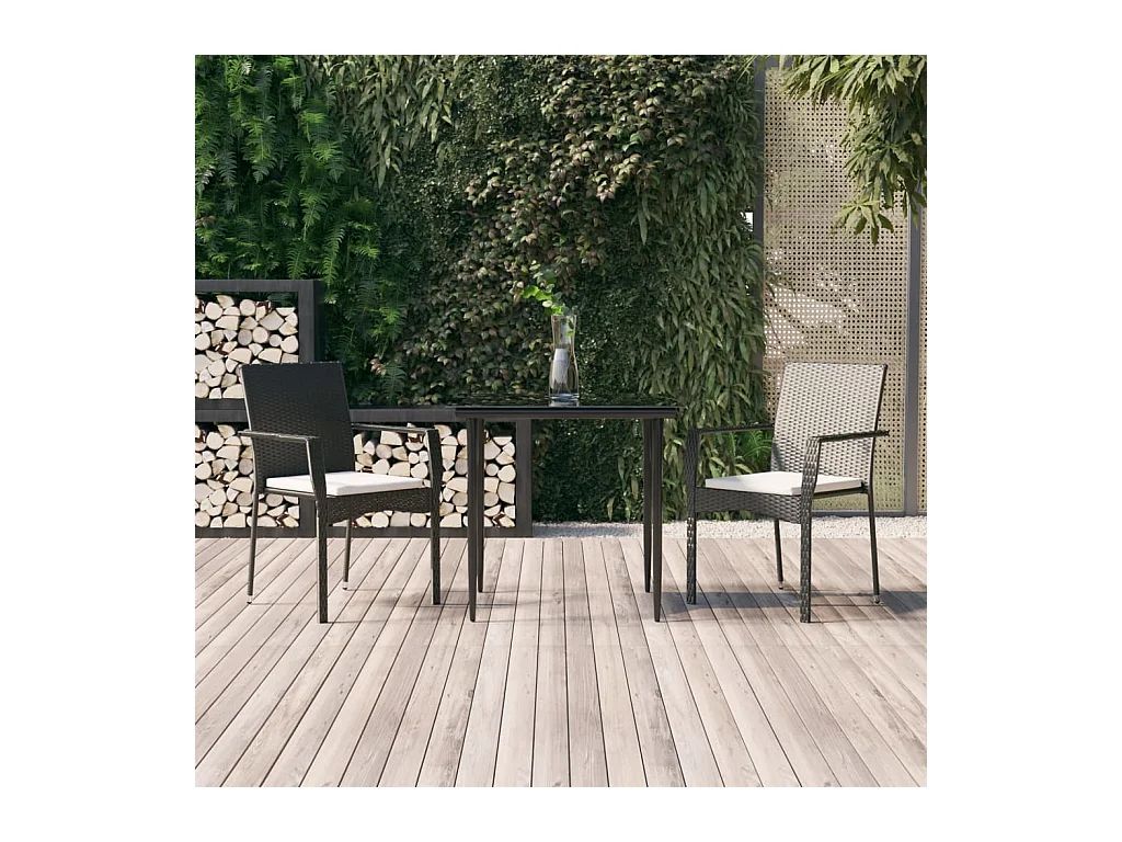 Ensemble de salle à manger de jardin avec coussins 3 pièces Noir