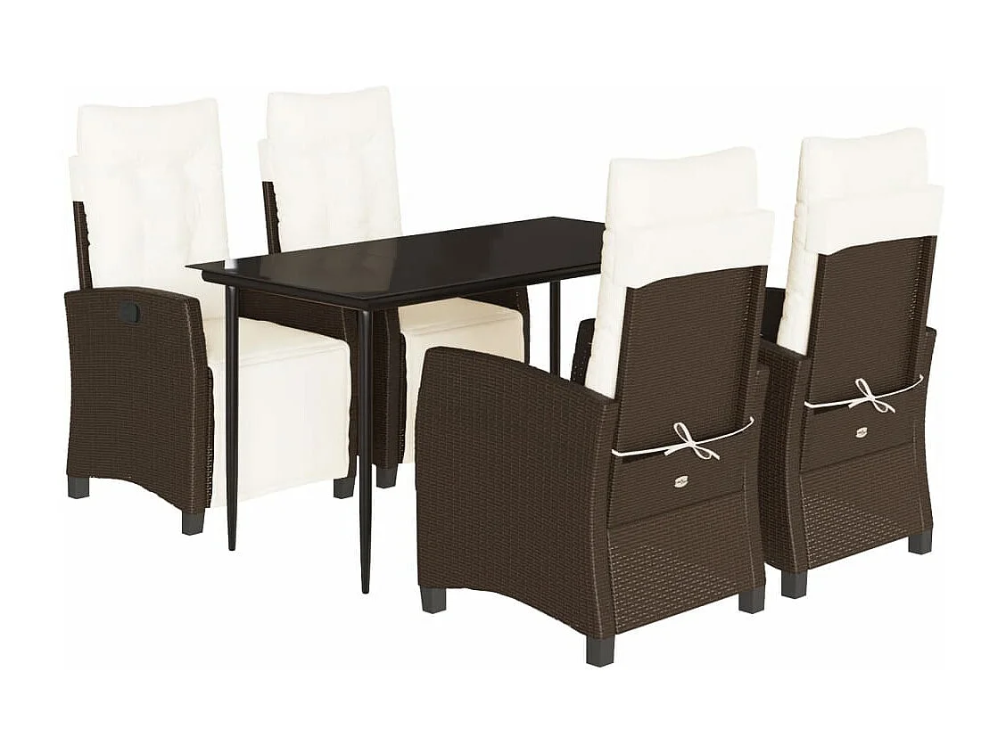 Ensemble à manger de jardin 5 pièces et coussins marron poly rotin
