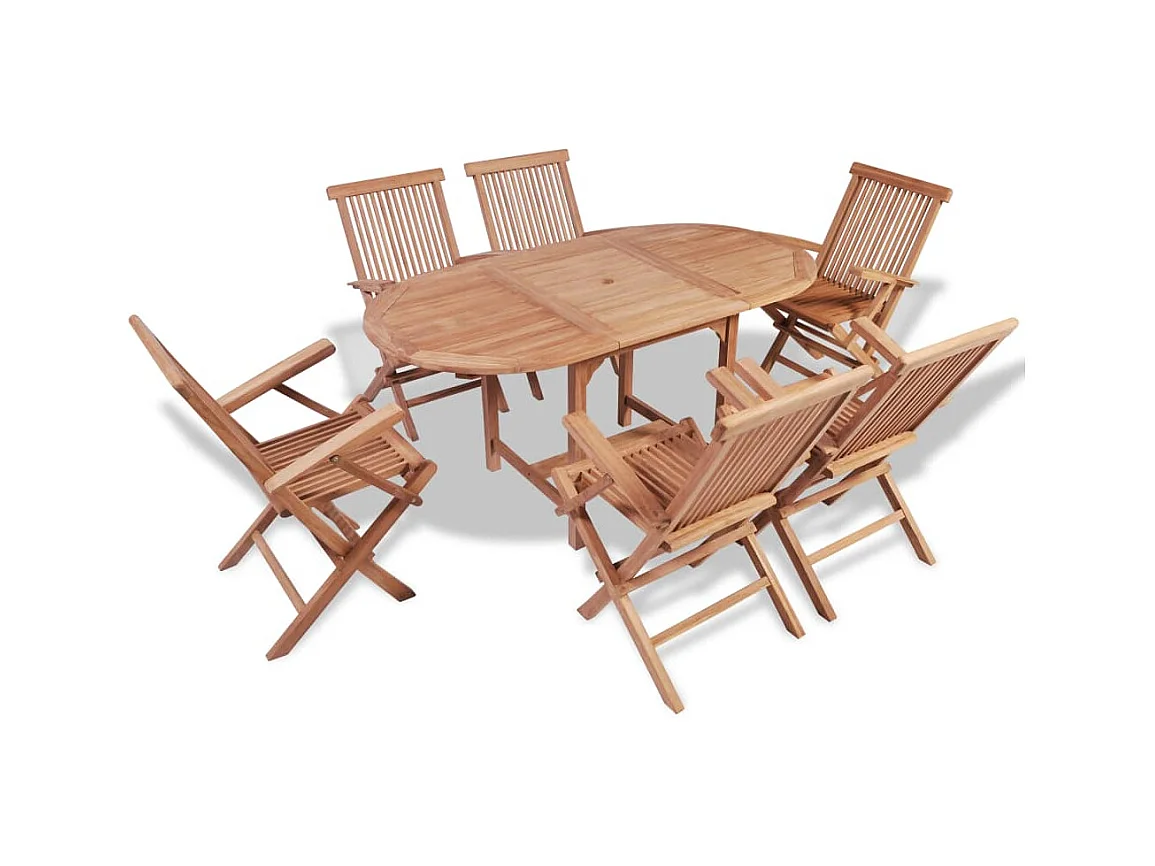 Mobilier à dîner d'extérieur 7 pièces Bois de teck solide