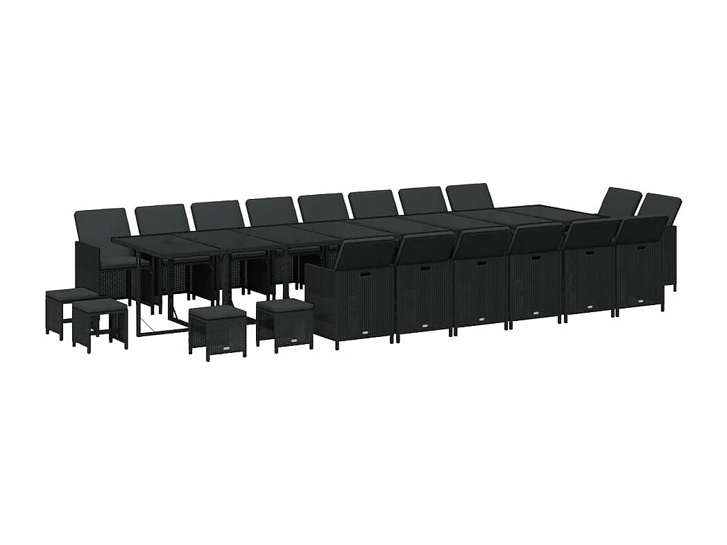 Set de comedor jardín 21 piezas con cojines ratán sintético negro