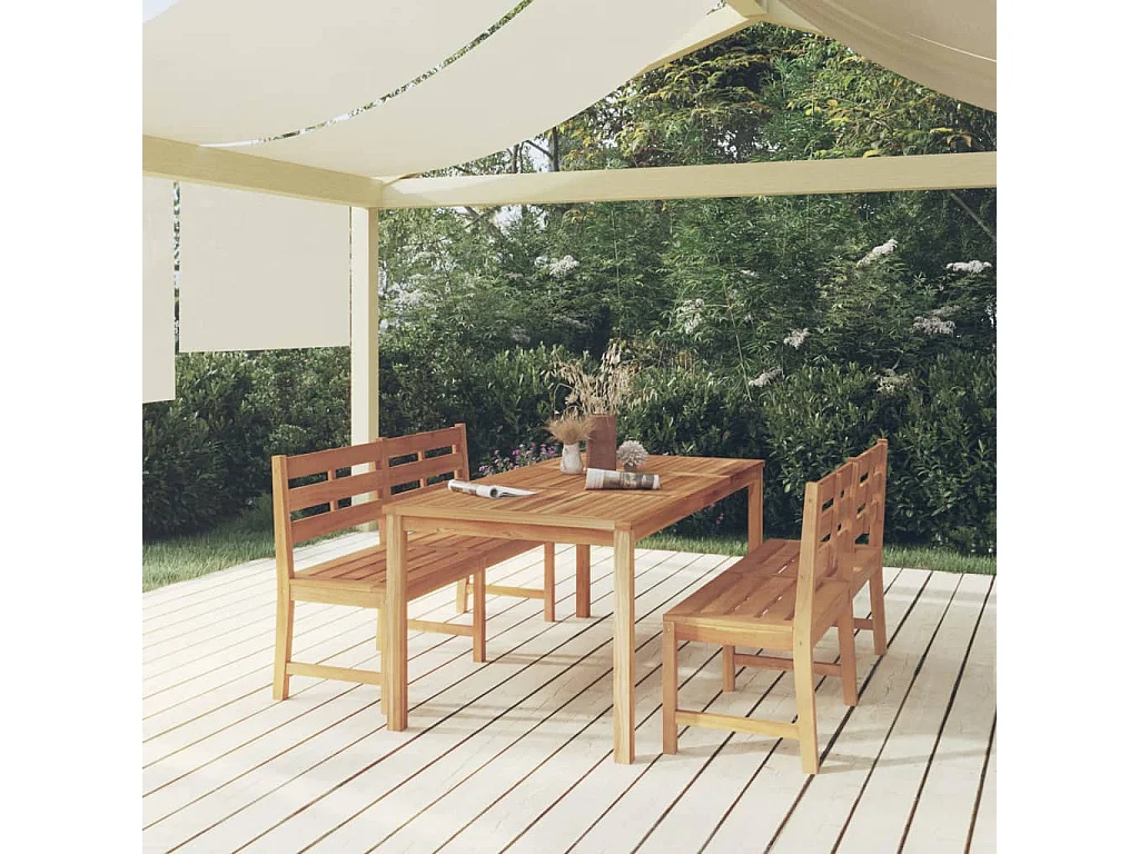 3 peças conjunto de jantar para jardim madeira de teca maciça