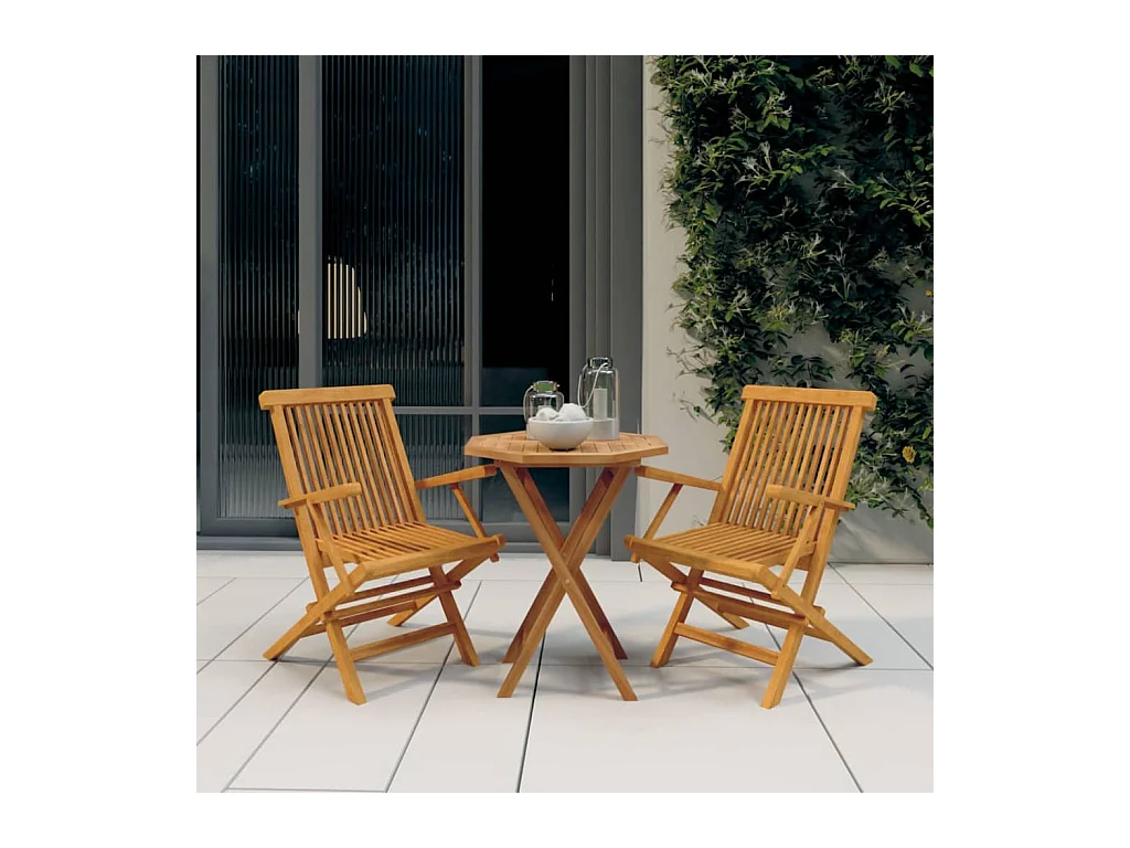 Ensemble de salle à manger de jardin 3 pièces Bois de teck massif