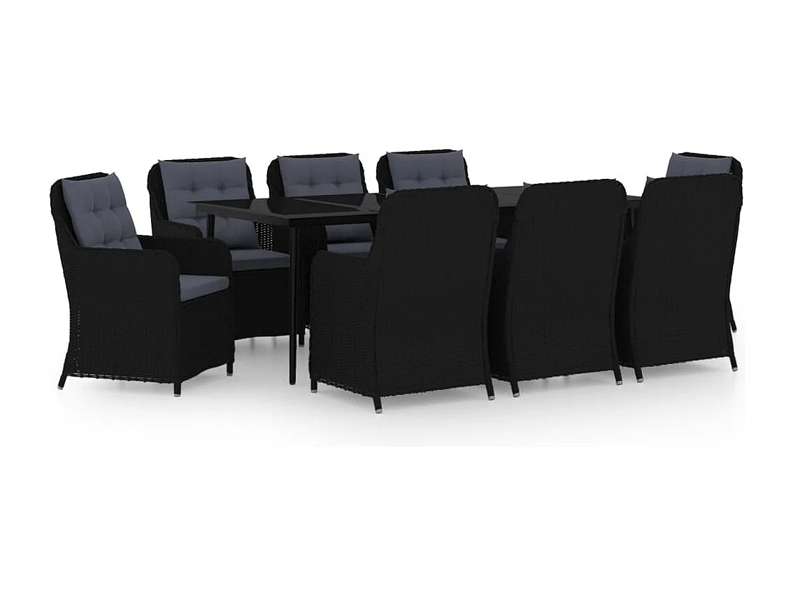 Ensemble de salle à manger de jardin 9 pièces Noir