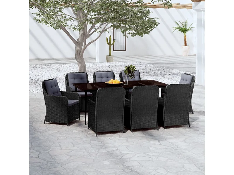 Ensemble de salle à manger de jardin 9 pièces Noir