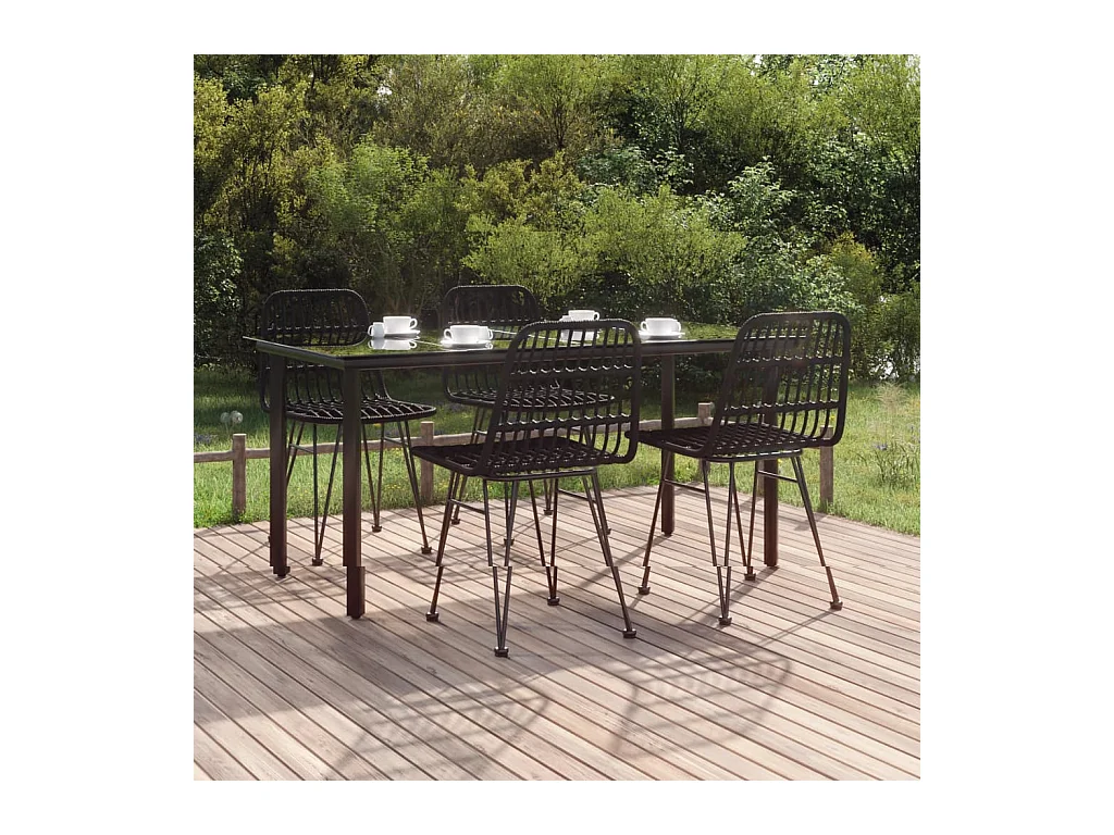 Mobilier à dîner de jardin 5 pièces Noir Résine tressée