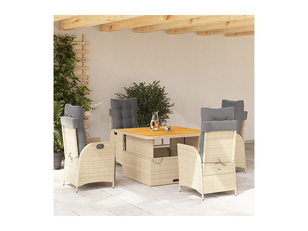 5-delige Tuinset met kussens poly rattan beige