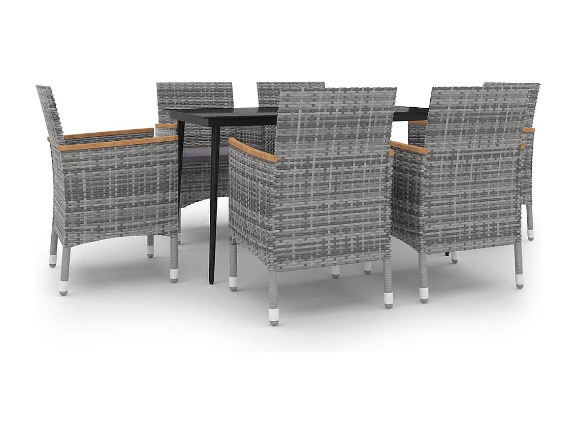 Set comedor de jardín 7 piezas y cojines ratán sintético y vidrio