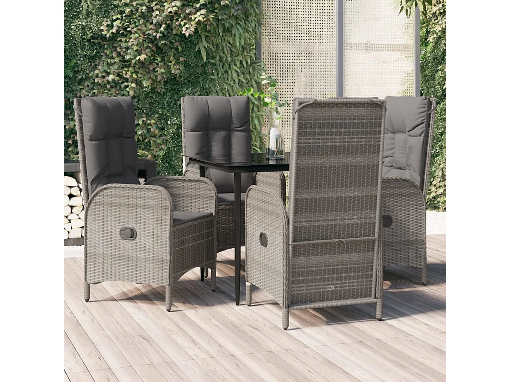 Mobilier à dîner de jardin et coussins 5 pièces noir et gris