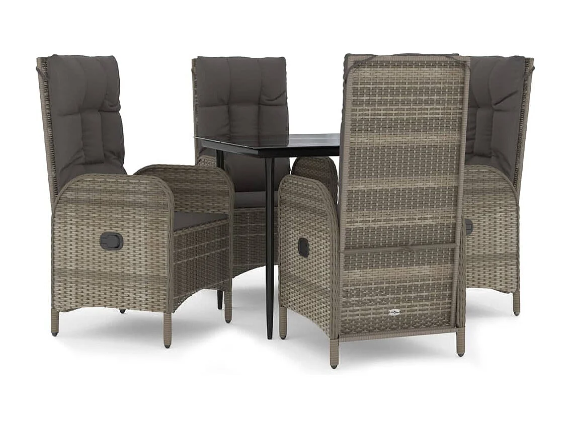 Mobilier à dîner de jardin et coussins 5 pièces noir et gris