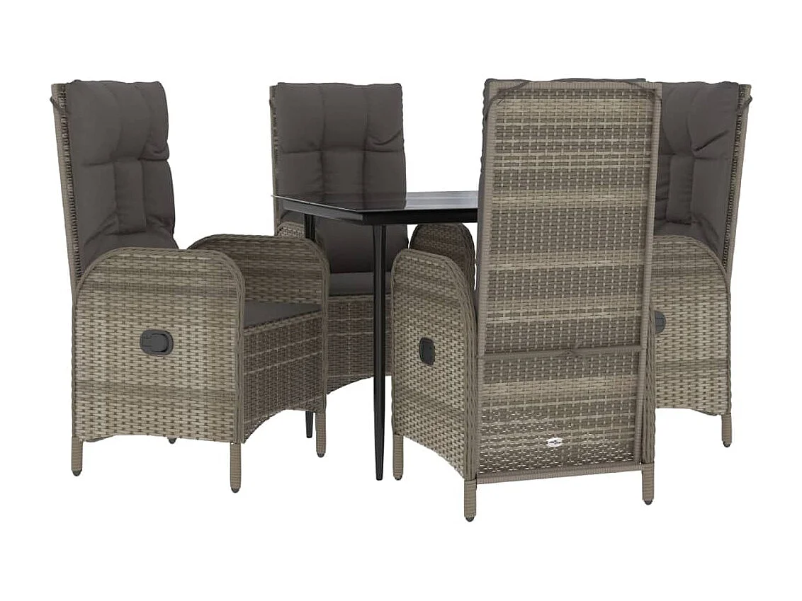 Mobilier à dîner de jardin et coussins 5 pièces noir et gris