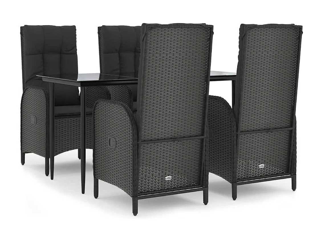 Mobilier à dîner de jardin et coussins 5 pièces Noir Résine tressée