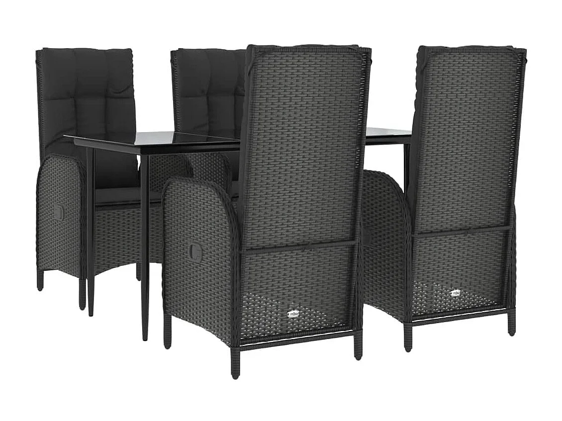 Mobilier à dîner de jardin et coussins 5 pièces Noir Résine tressée