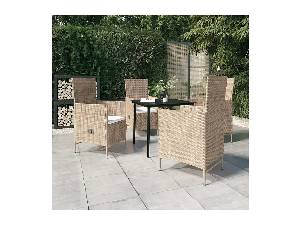 5 peças conjunto de jantar para jardim com almofadões bege