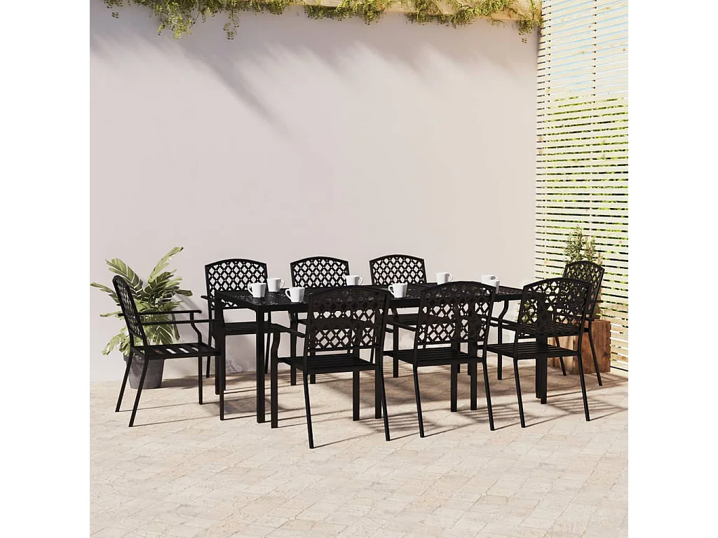 Ensemble de salle à manger de jardin 9 pièces anthracite acier