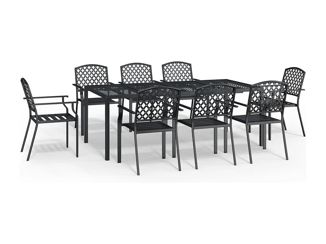 Ensemble de salle à manger de jardin 9 pièces anthracite acier