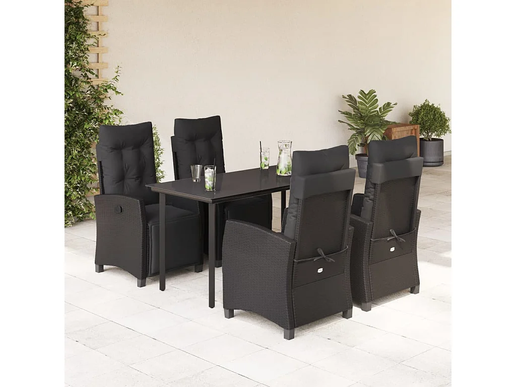 Set de muebles jardín 5 piezas con cojines ratán sintético negro