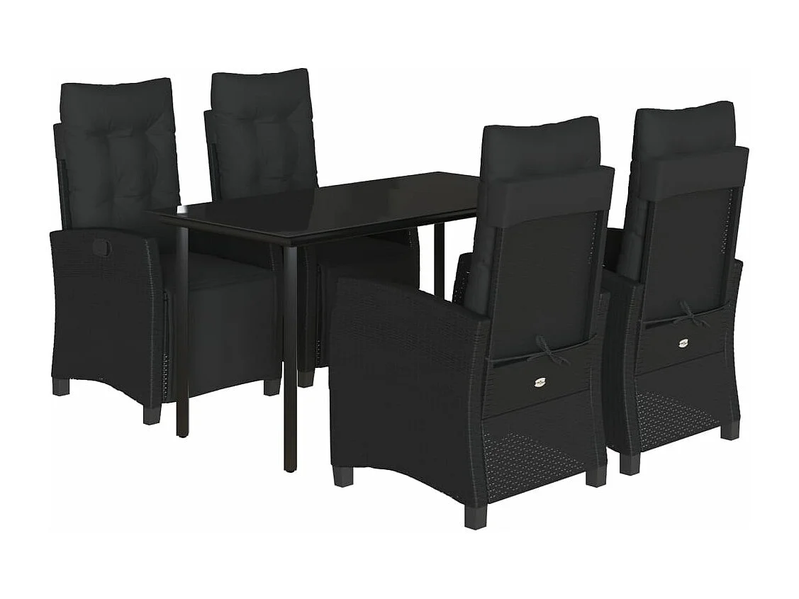 Set de muebles jardín 5 piezas con cojines ratán sintético negro