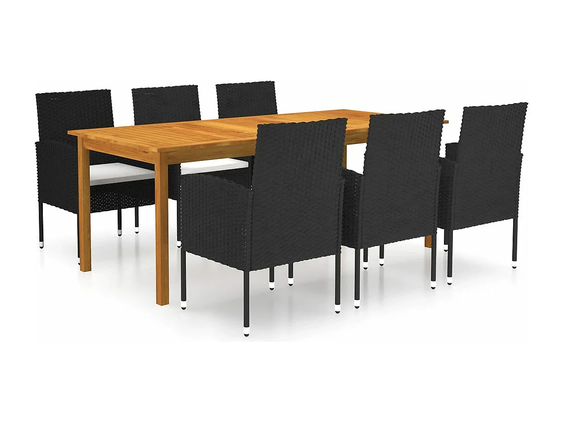 Juego de comedor para jardín de 7 piezas negro