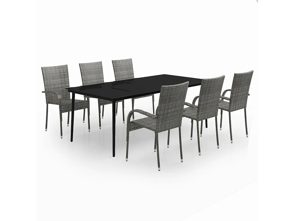 Ensemble de salle à manger de jardin 7 pièces Gris et noir