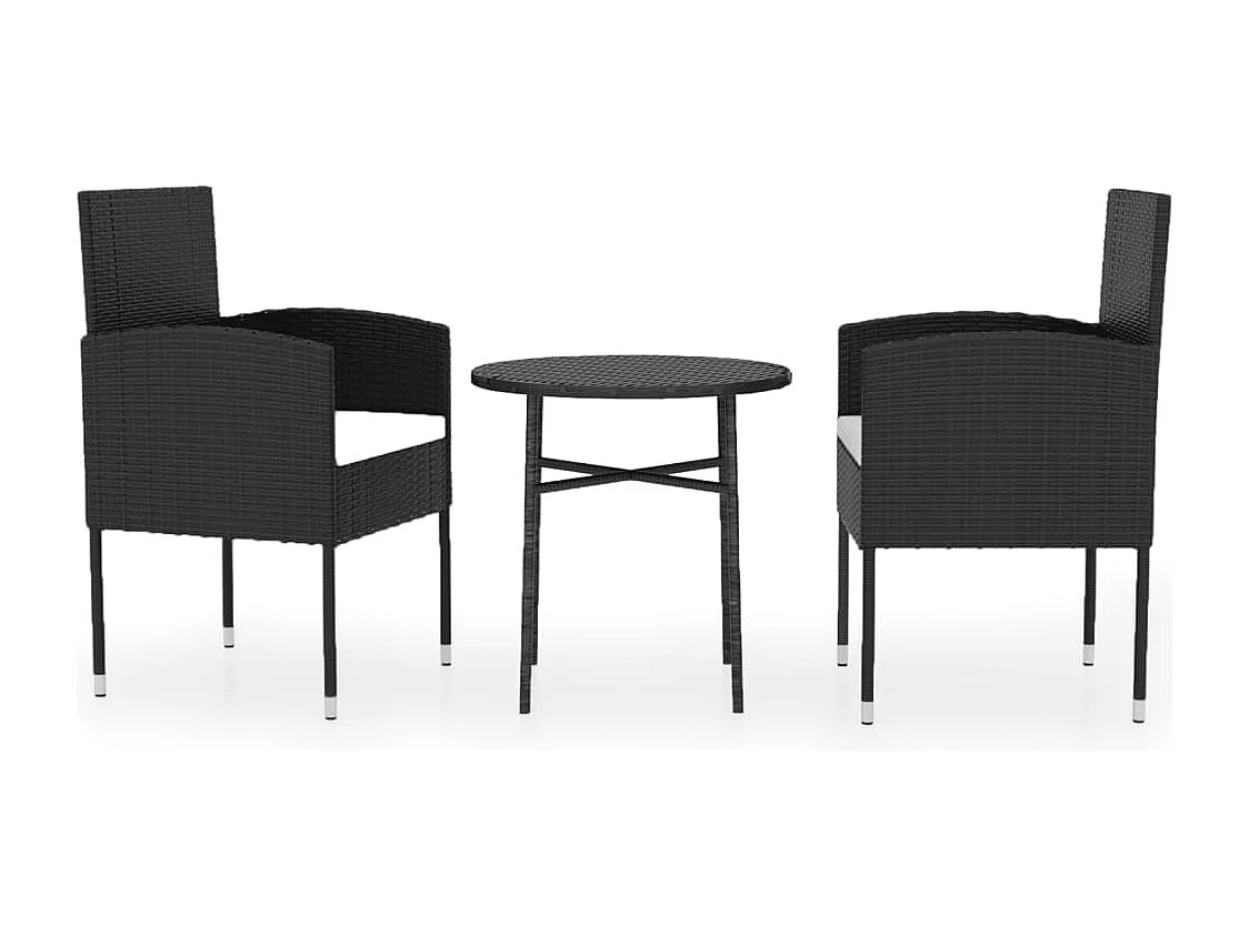 3 peças conjunto de jantar para jardim vime PE preto