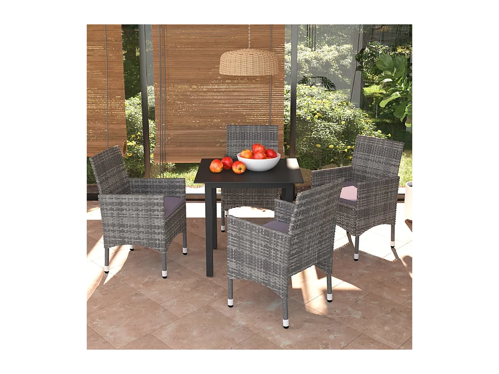 5-delige Tuinset met kussens poly rattan grijs