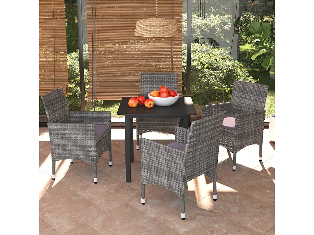 Mobilier à dîner de jardin et coussins 5 pièces Résine tressée Gris