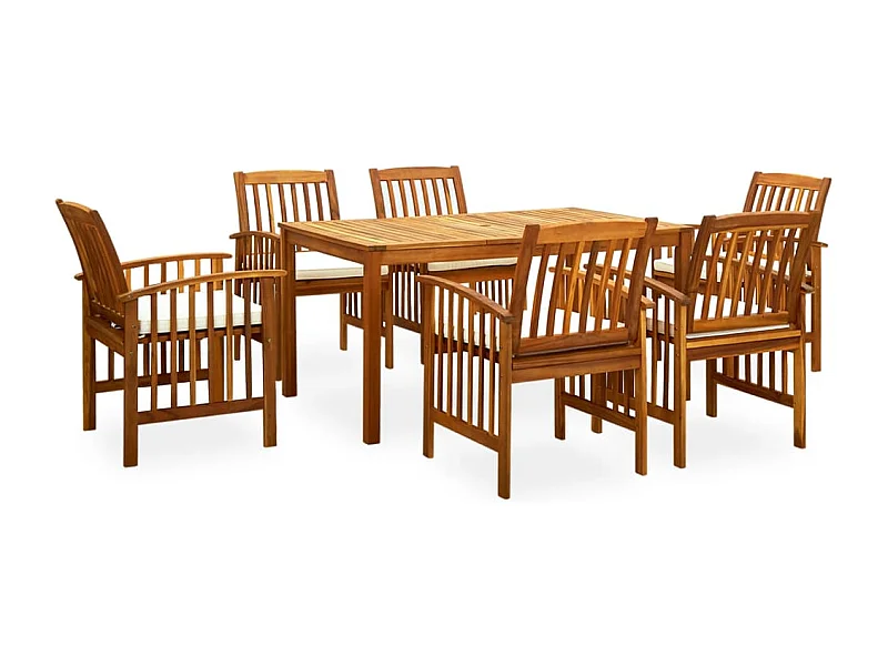 7 peças conjunto de jantar p/ jardim c/ almofadões acácia maciça