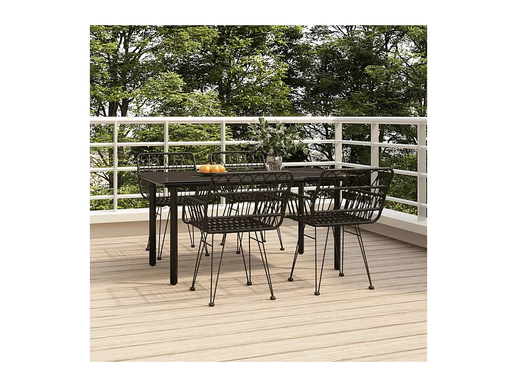 Mobilier à dîner de jardin 5 pièces Noir Résine tressée