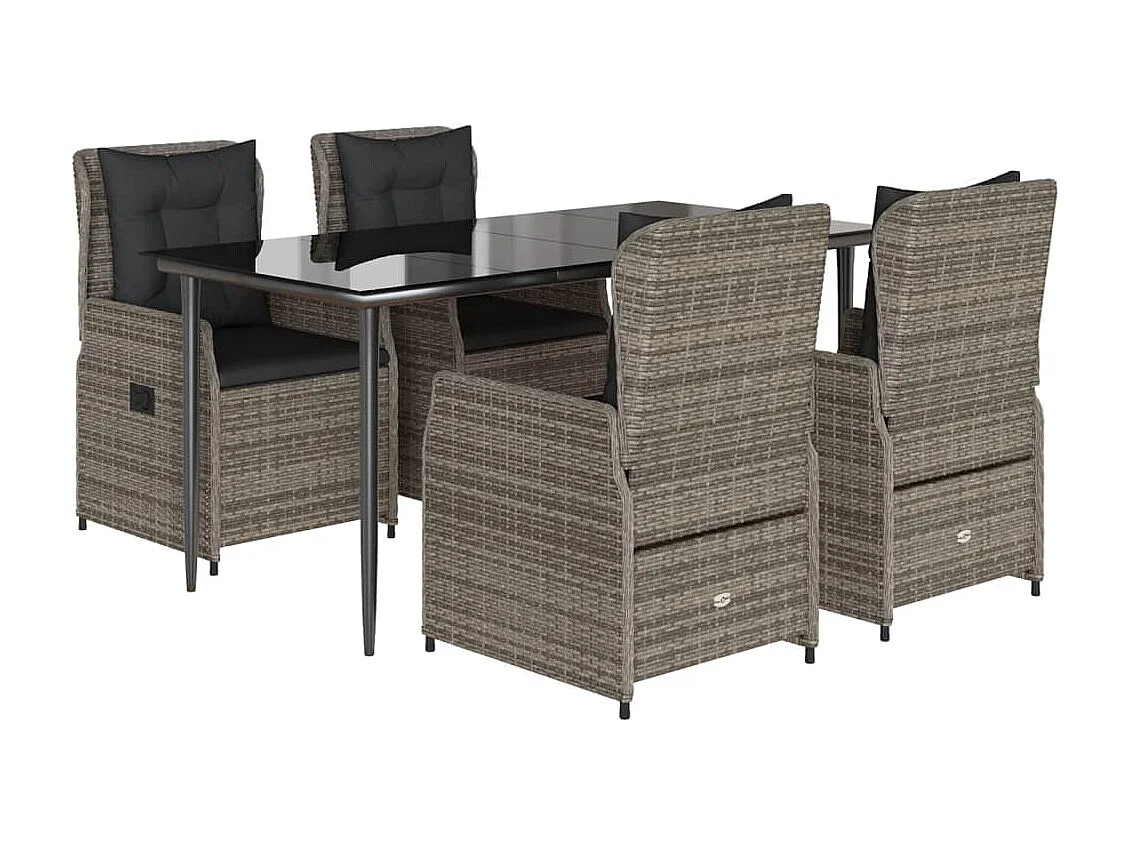 Ensemble à manger de jardin 5 pièces coussins gris résine tressée