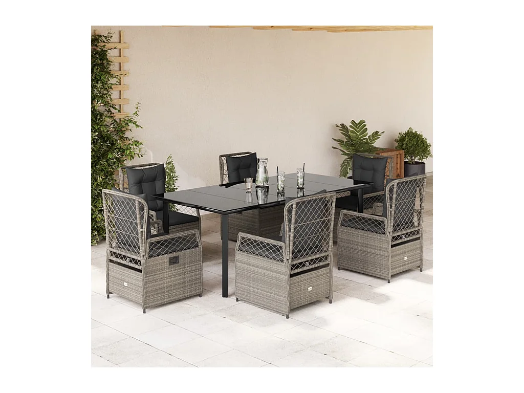 Set comedor jardín 7 piezas y cojines ratán sintético gris claro