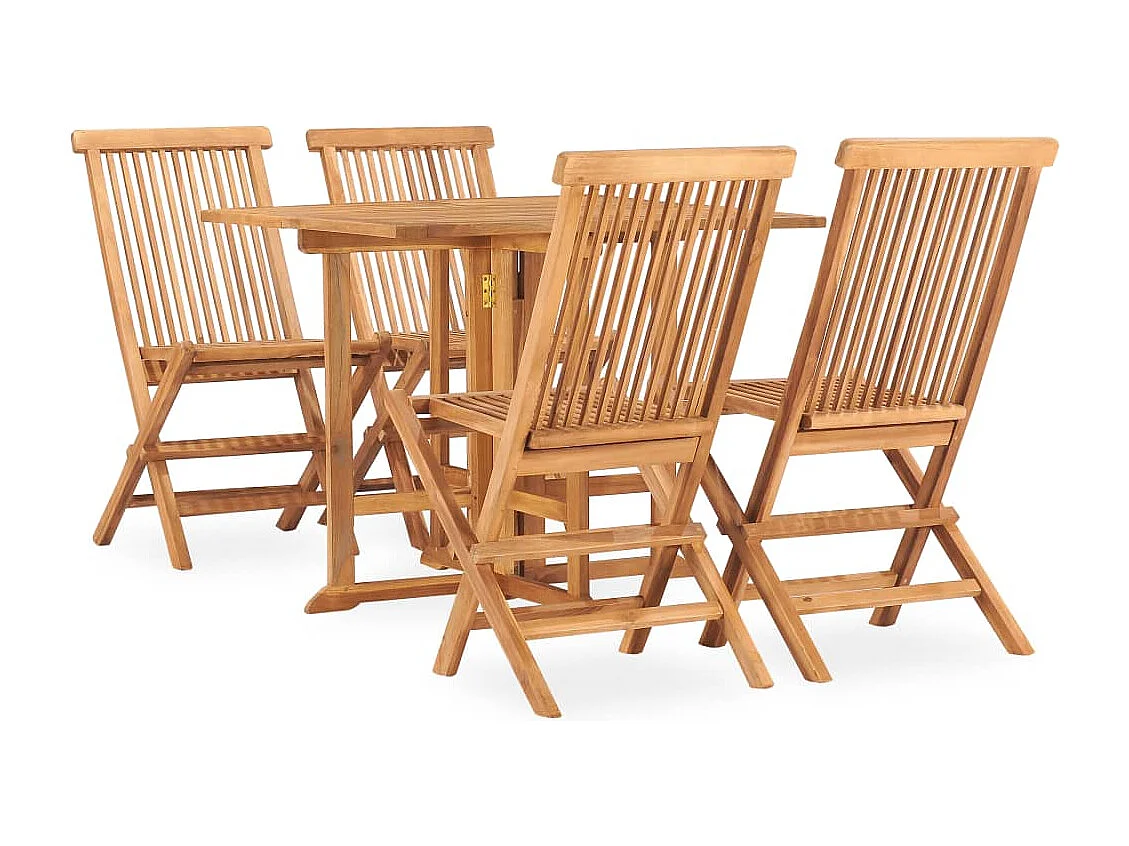 Mobilier à dîner d'extérieur pliable 5 pièces Bois solide de teck