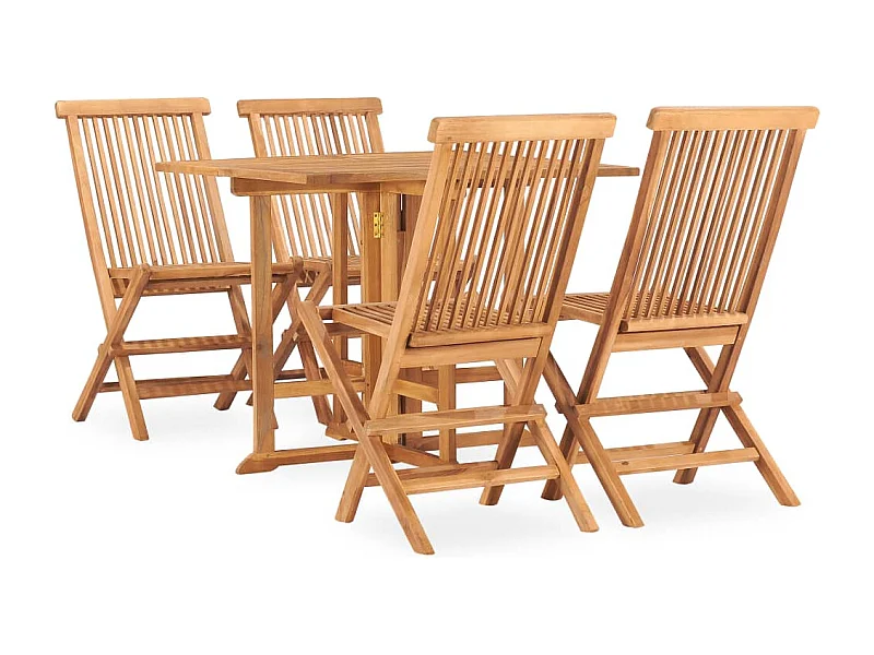 Mobilier à dîner d'extérieur pliable 5 pièces Bois solide de teck